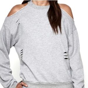 Honey Punch Light Gray Distressed Crew Neck Sweater
